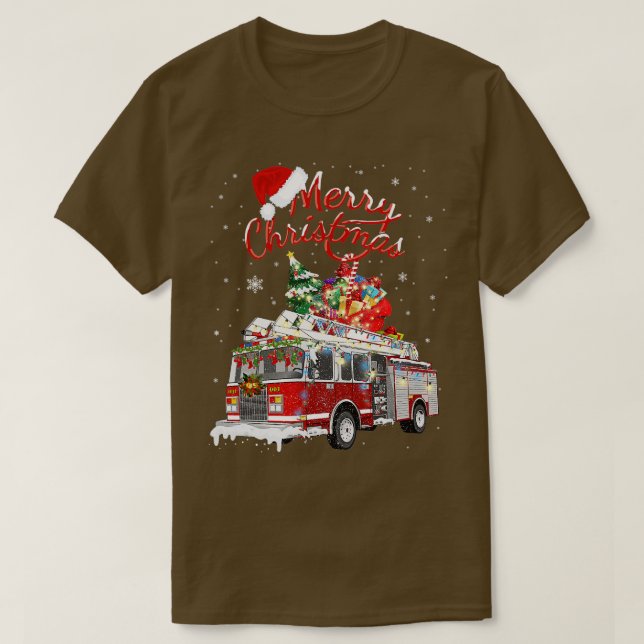 T-shirt Pompier Père Noël Sleigh Firemer de Noël (Design devant)