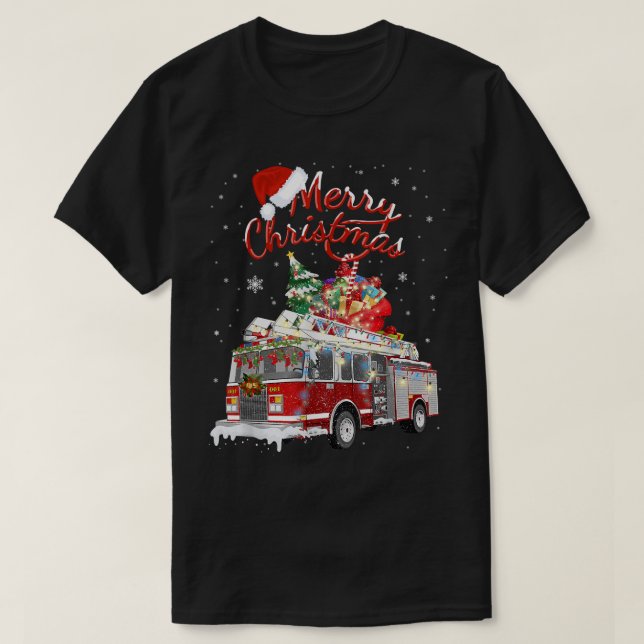 T-shirt Pompier Père Noël Sleigh Firemer de Noël (Design devant)