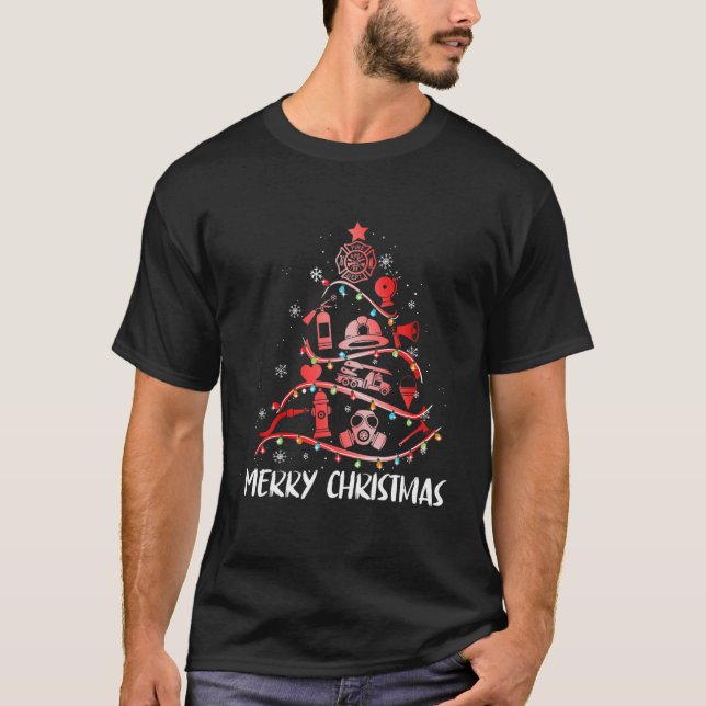 T-shirt Pompier Pompier Arbre de Noël Pompier pompier Hydr (Devant)