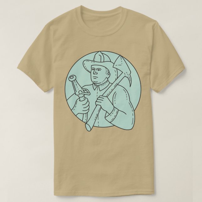 T-shirt Pompier pompier Ax Hose Circle Mono Line (Design devant)