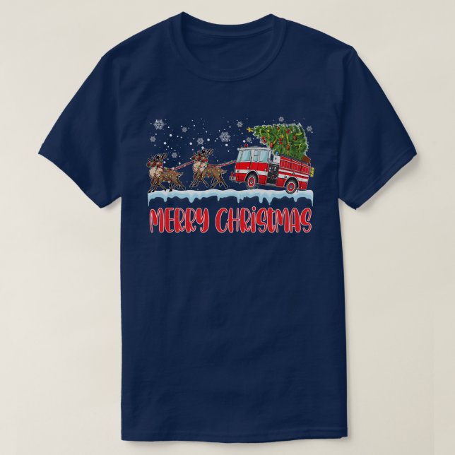 T-shirt Pompier Pyjama de Noël Joyeux Firet d'arbre de Noë (Design devant)