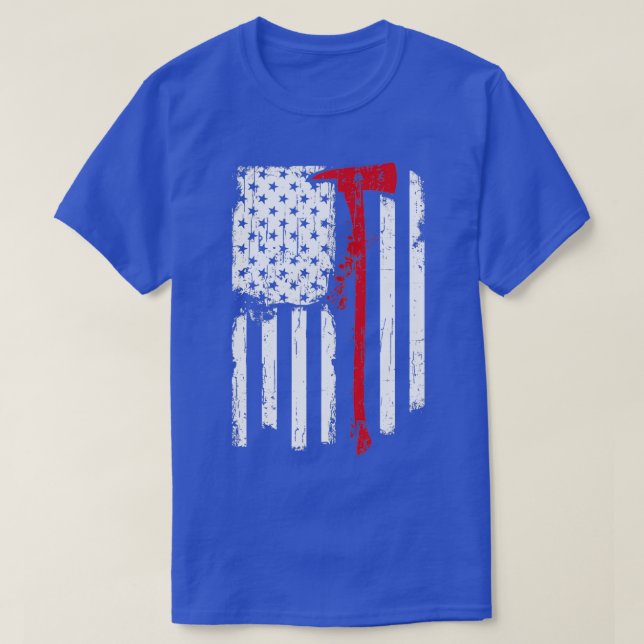 T-shirt Pompier Red Line Drapeau américain avec sapin pomp (Design devant)