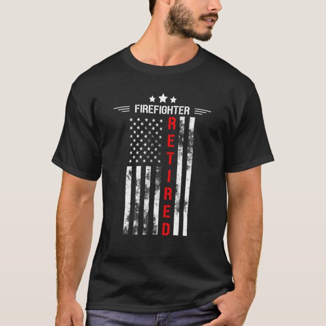 T-shirt Pompier Retraité US Drapeau mince Red Line Retrait (Devant)