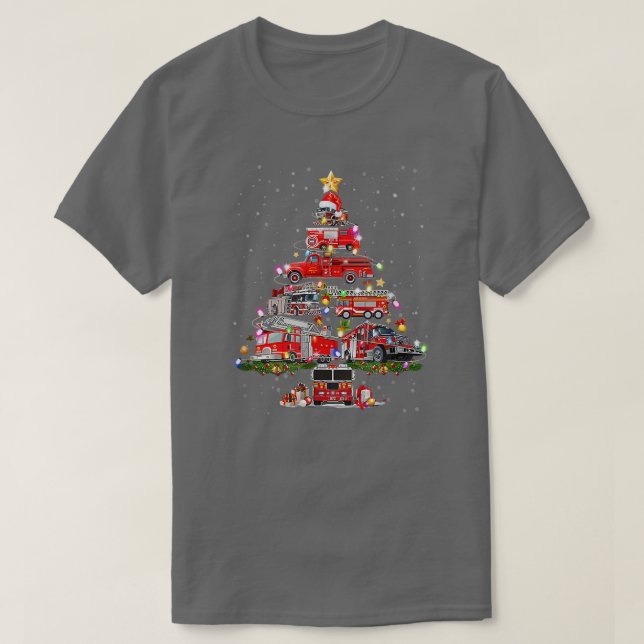 T-shirt Pompier sapin de Noël Camion de pompier Xmas Pompi (Design devant)