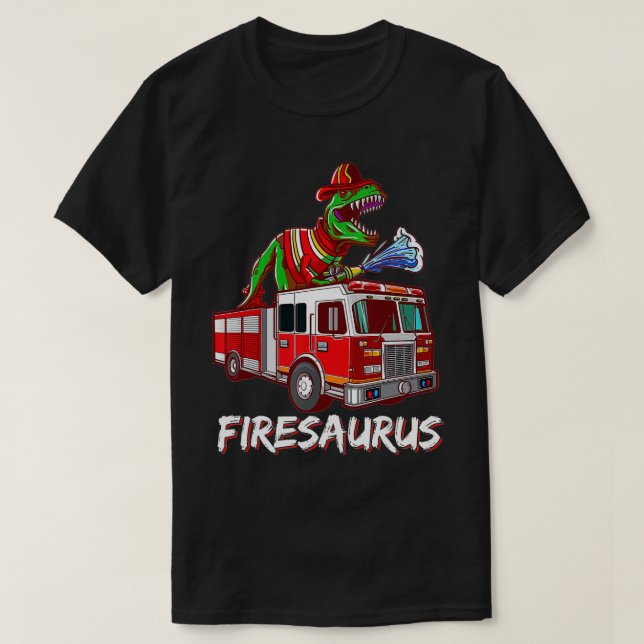 T-shirt Pompier Saurus Camion pompier Dinosaure T R (Design devant)