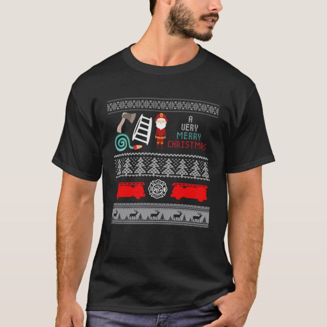 T-shirt Pompier Vilain Chandail de Noël pompier Costum (Devant)