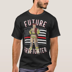 T-shirt Pompière ligne rouge fine pour futurs pompiers