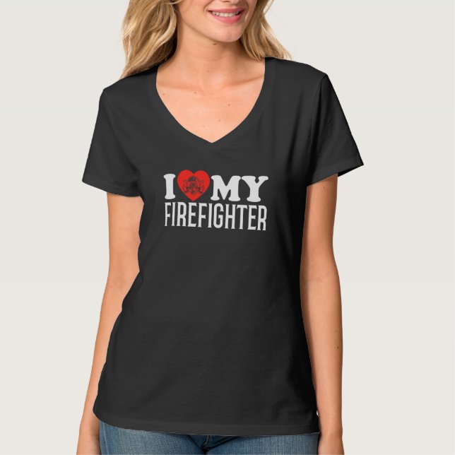 T-shirt Pompiers Secourt J'Aime Mon Pompier Pompier Pompie (Devant)