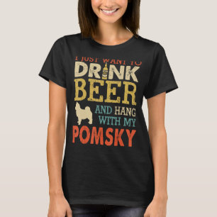 T-shirt Pomsky Papa Boit De La Bière Accouchement Avec Chi