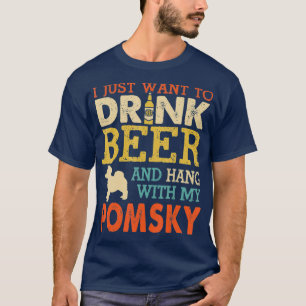 T-shirt Pomsky Papa Boit De La Bière Accroché Avec Des C