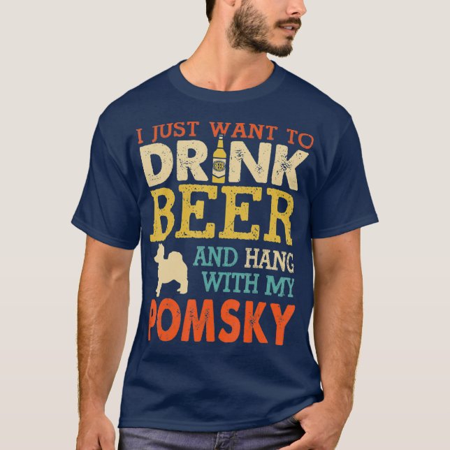 T-shirt Pomsky Papa Boit De La Bière Accroché Avec Des Chi (Devant)