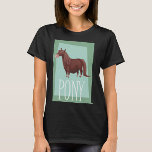 T-shirt Poney Shetland Brun Fantaisiste Sur Fond Rétro Ver