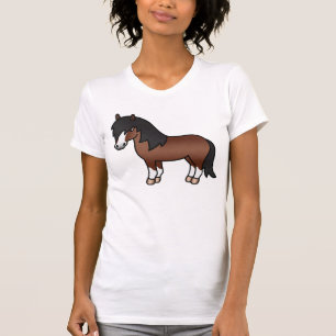 T-shirt Poney Shetland de dessin animé marron
