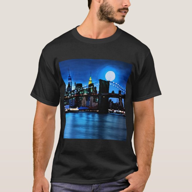 T-shirt Pont Brooklyn sous une Pleine lune (Devant)
