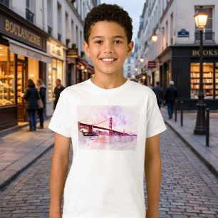 T-shirt Pont Golden Gate aquarelle au coucher du soleil