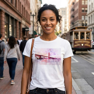 T-shirt Pont Golden Gate aquarelle au coucher du soleil