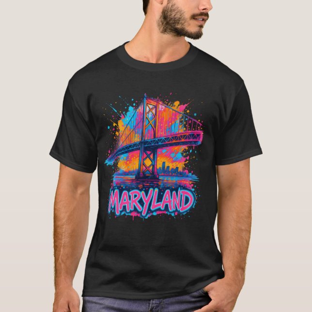 T-shirt Pont Maryland Aquarelle Urbain Souvenir Art (Devant)