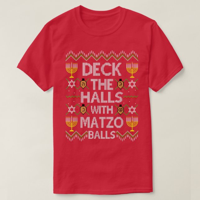 T-shirt Pont The Halls With Matzo Balls, Ugly Christmas Sw (Design devant)