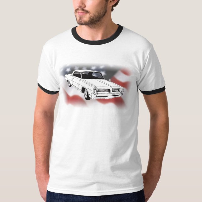 T-shirt Pontiac 1964 Bonneville au-dessus de drapeau des (Devant)