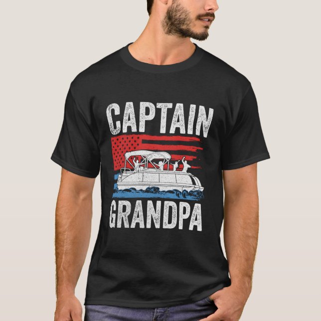 T-shirt Pontoon Capitaine Grand-père nous Drapeau américai (Devant)