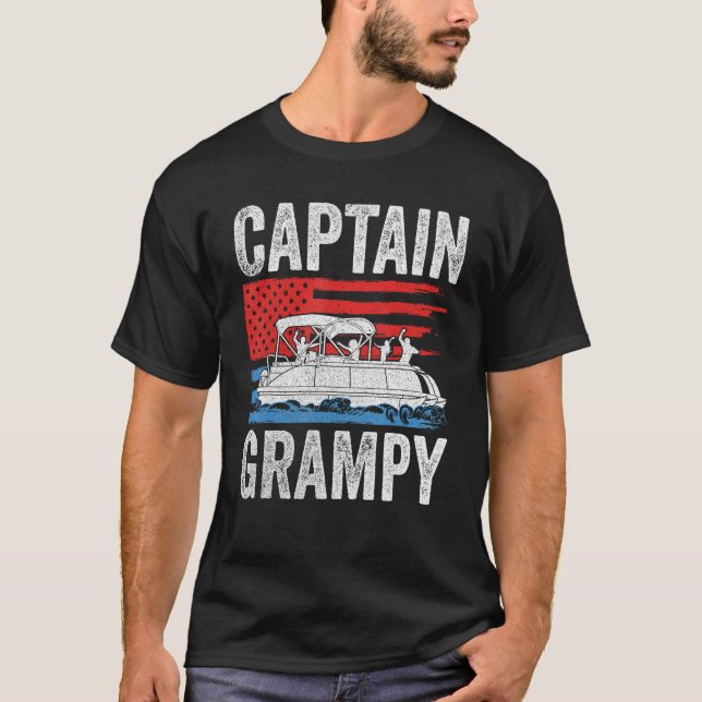 T-shirt Pontoon Captain Grampy Us American Flag  Boat Owne (Devant)