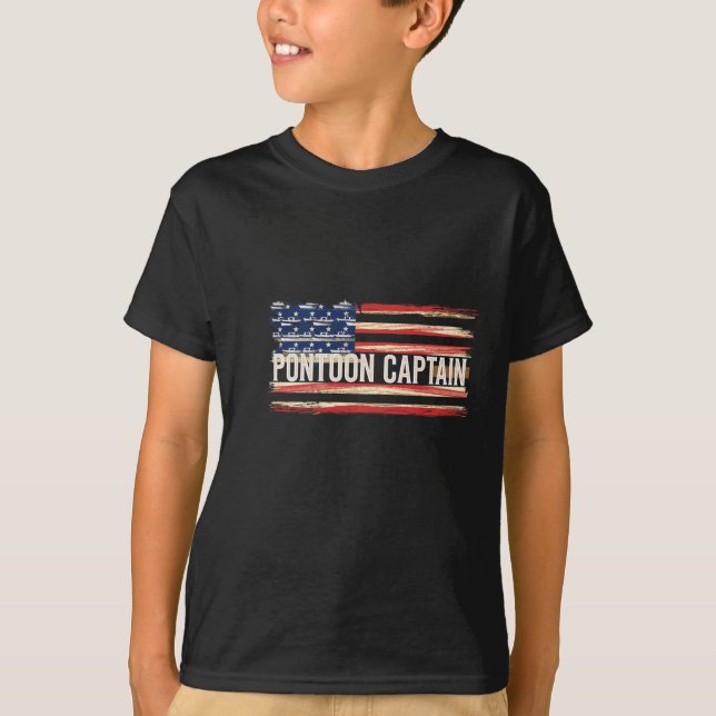 T-shirt Pontoon Captain Patriotic Boating Fun Water Sport  (Devant)