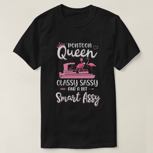 T-shirt Pontoon Queen Classy Sassy Funny Flamant rose Boir (Design devant)