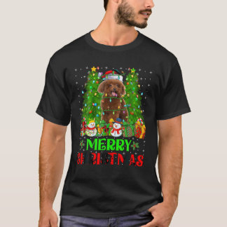 T-shirt Poodé Chien de Noël Lumières Arbre de Noël Vacance