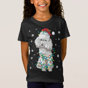 T-Shirt Poodé Enveloppé Dans Les Lumières De Noël Chien