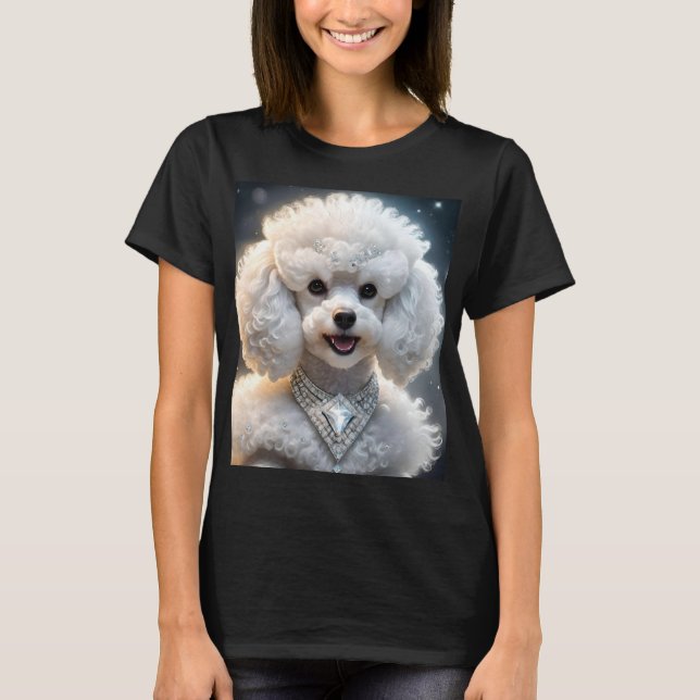 T-shirt Poodé Riche En Fluffy Portant Un Collier En Diaman (Devant)