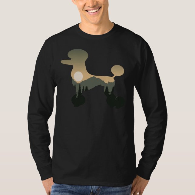 T-shirt Poodle Chien Forest Mountain Sunset (Devant)