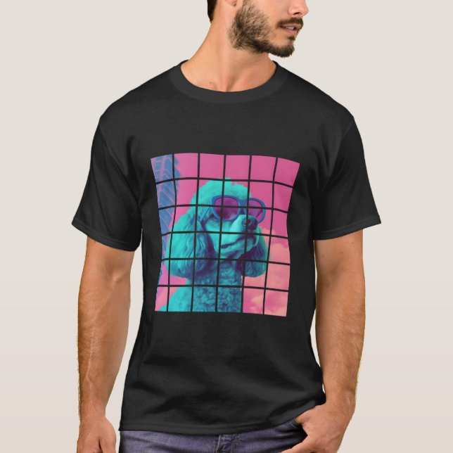 T-shirt Poodle Chien Synthwave Vibe Graphique Drôle (Devant)