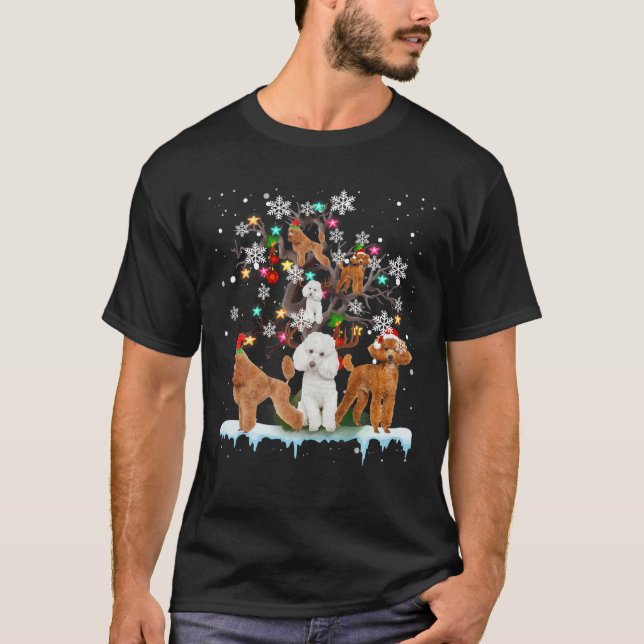 T-shirt Poodle de Noël sur arbre Père Noël Poodle Amoureux (Devant)