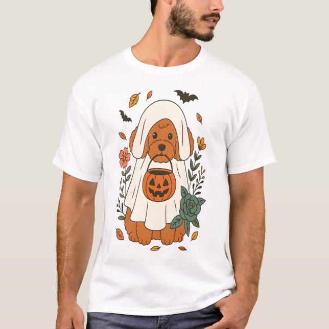 T-shirt Poodle d'Halloween avec fleurs d'automne (Devant)