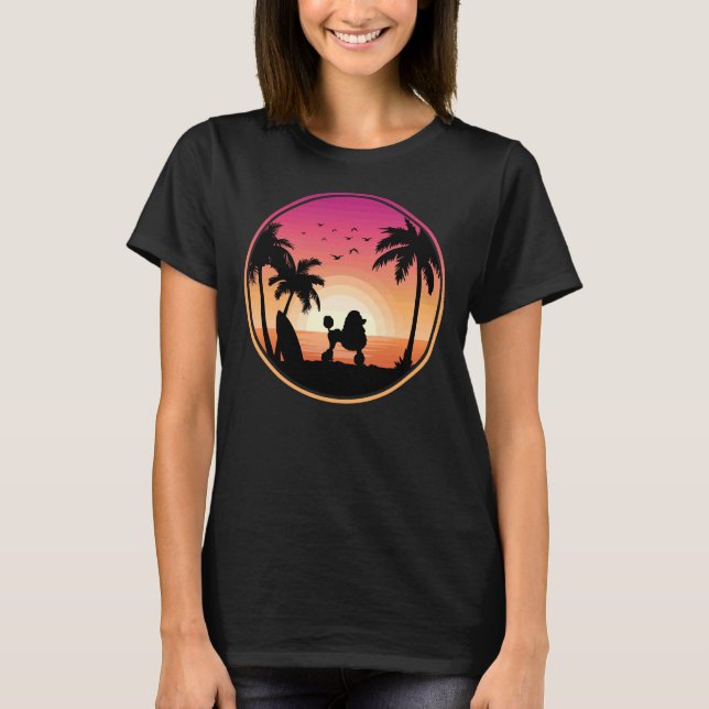 T-shirt Poodle Dog Beach coucher de soleil (Devant)