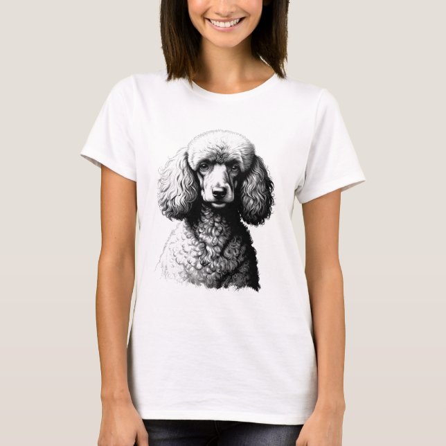 T-shirt Poodle Dog Sketch Art Women’s White Tee (Devant)