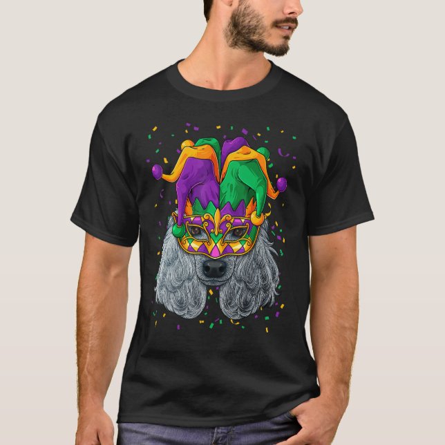 T-shirt Poodle Mardi Gras Chien Visage Carnaval Jester Fes (Devant)