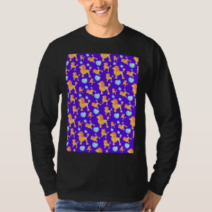 T-shirt Poodle Motif sans couture avec Bleu Coeurs brillan