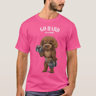 T-shirt Poodle Muscle De Chien Entraînement Avec Dumbbell