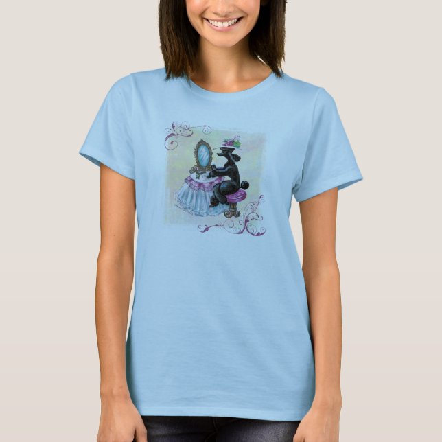 T-shirt Poodle noir Boudoir Art rétro (Devant)