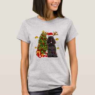 T-shirt Poodle noir Père Noël Noël Arbre Lumières Noël