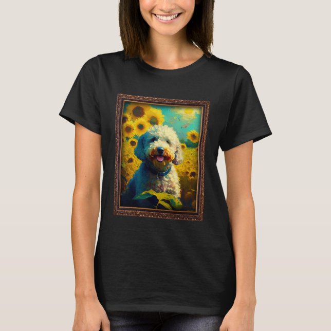 T-shirt Poodle Painting Sunflower Flower Mom Women Floral  (Devant)