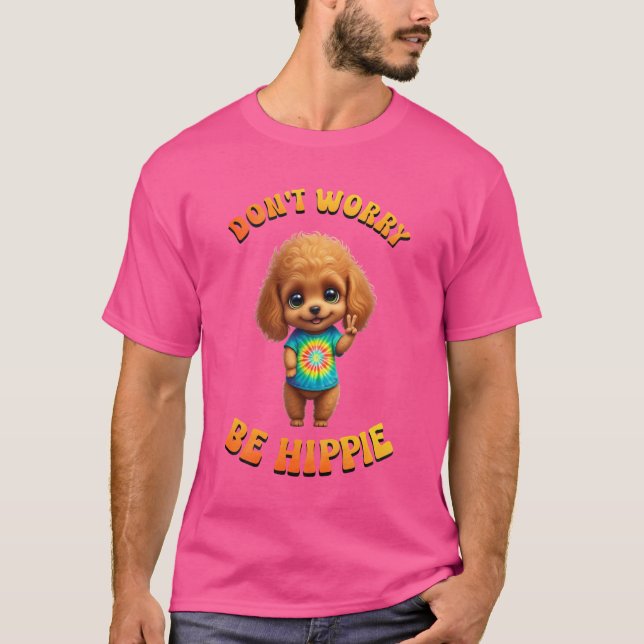 T-shirt Poodle Puppy Hippie Happy Dog  (Devant)