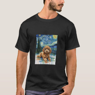 T-shirt Poodle Rouge Style Nuit Étoilée Aquarelle Éclabous