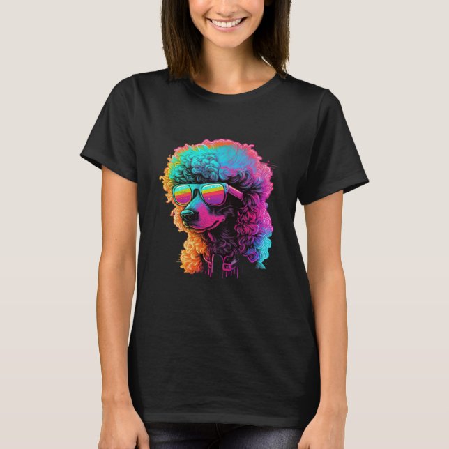 T-shirt Poodle s Retro Glitch Synthwave (Devant)