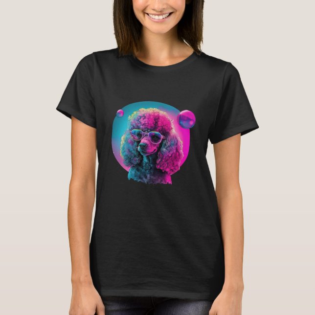 T-shirt Poodle s Synthwave Dreamscape (Devant)
