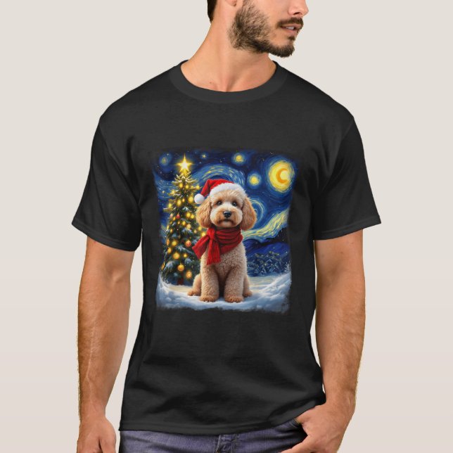 T-shirt Poodle Starry Night Christmas Van Gogh Dog Santa H (Devant)
