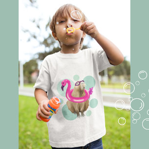 T-shirt Pool Party Cute Capybara Flamant rose rose Flotte