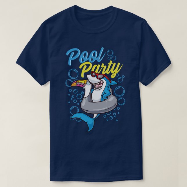 T-shirt Pool Party Shark Toucan Floatie Cute Cartoon Shark (Design devant)