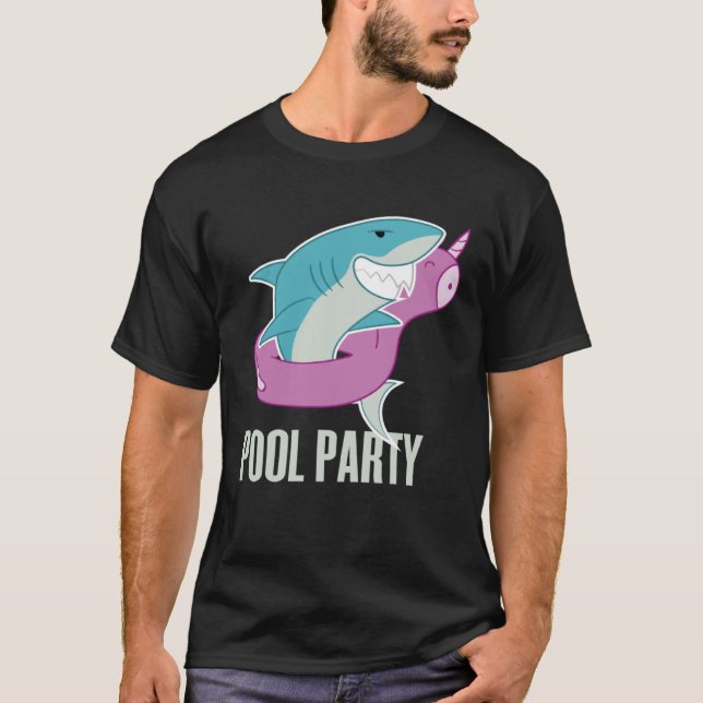 T-shirt Pool Party  Shark Unicorn Fishing (Devant)